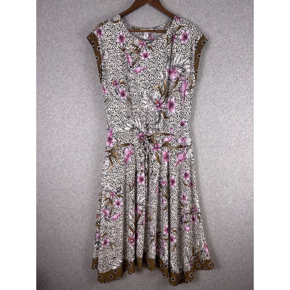 WHBM Maxi Dress Women's M Multicolor Leopard Floral Sleeveless Tie Waist Stretch